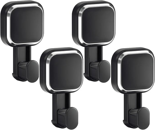 LEVERLOC 4 Pack Suction Cup Hooks for Inside Shower, Powerful Vacuum Suction Shower Holder for Towel, Loofah, Clothes, Damage Free Hanging Bathroom Wall Hooks, Easy to Install and Remove, Black