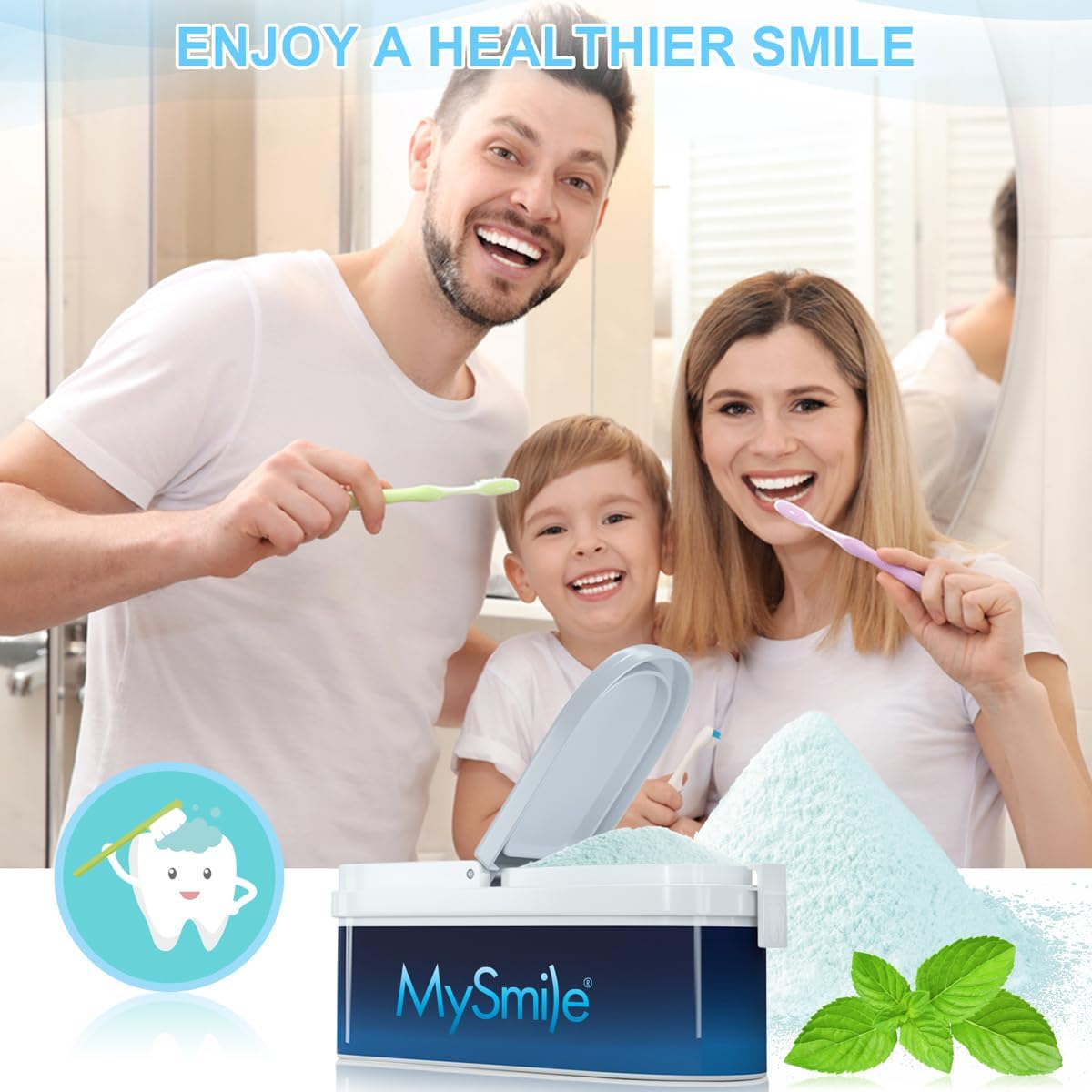 MySmile Teeth Whitening Powder for Tooth Whitening, Toothpaste Natural Powder Teeth Whitener, Enamel Safe Whitening Tooth Cleaning Powder, Tooth Stain Remover and Polisher, Fresh Mint
