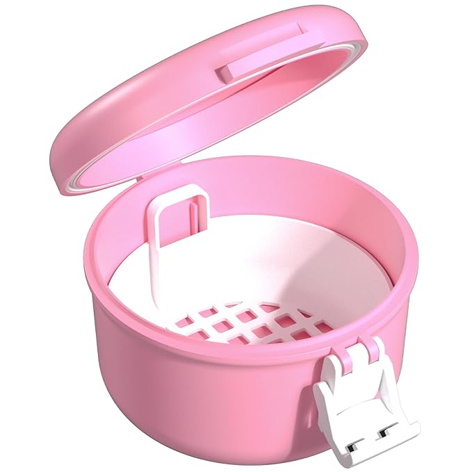ARGOMAX Leak Proof Retainer Cleaner Case, Denture Cups for Soaking Dentures, Denture Travel Case (Pink+White).