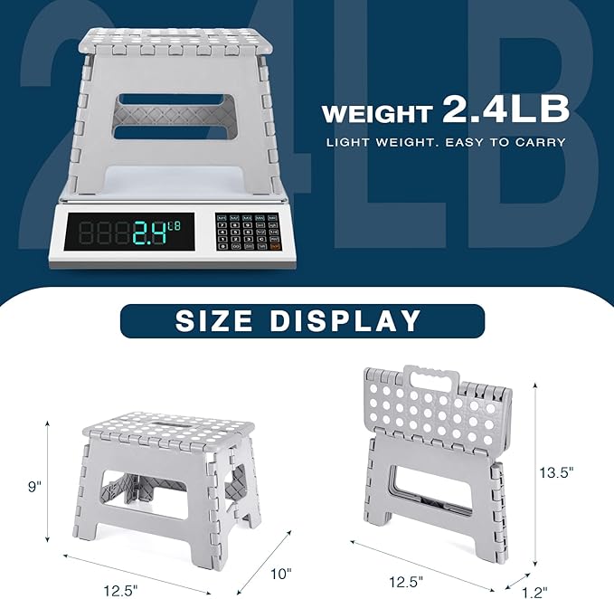 Dyforce 9" Folding Step Stool for Kids and Adults, Collapsible Light-Weight Foot Stools Foldable for Toddler, Kitchen, Bathroom, 300 lb Capacity (Grey)