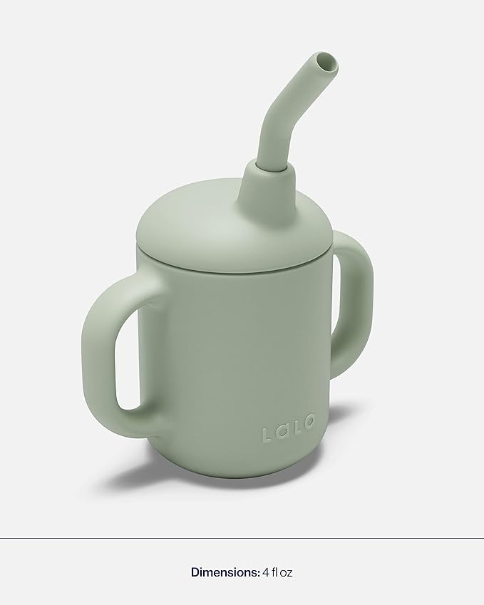 Lalo Little Cup, Non-Toxic Silicone Straw Cup with Handles - Baby and Toddler Sippy Cup - Mini Cup and Straw Training System, 4oz, Sage