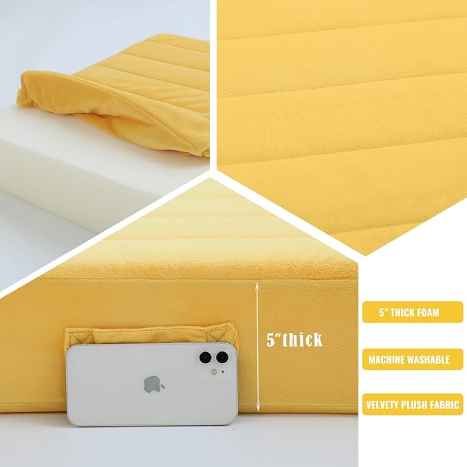 MeMoreCool Large Square Floor Pillow, Yellow Meditation Cushion with Thick Foam and Soft Tufted Washable Cover, Big Floor Seat for Adults, Kids, Sitting, and Yoga, 24-Inch