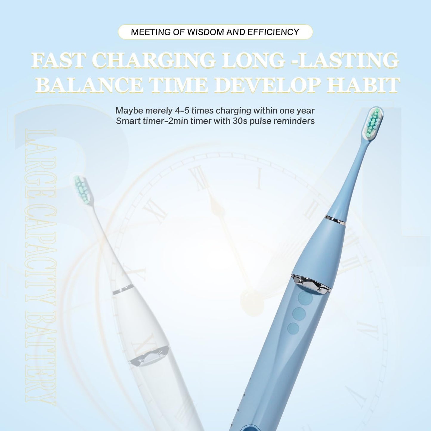 Foldable Electric Toothbrush for Adults – Dual UV Sanitization, 272 Sonic Modes, USB-C Rechargeable, 4 Brush Heads, Leather Travel Case, Portable Blue Toothbrush