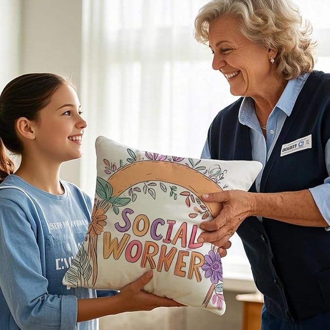 Cirzone Social Worker Gifts -18x18Inch Throw Pillow Cover Appreciation Gifts for Social Workers with Gift Box Perfect Birthday Volunteer Gifts for Home Sofa Decor