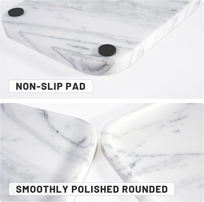 Arabescato Marble Vanity Tray - Decorative Organizer for Bathroom Countertop, Dresser, Kitchen Sink