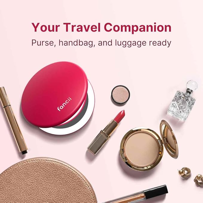 Fancii Taylor LED Lighted Travel Makeup Mirror, Rechargeable, 10x /1x Magnifying, Tru-Glow Light Technology, XL Large 5” Wide | Compact Mirror for Purses (Ruby Red)