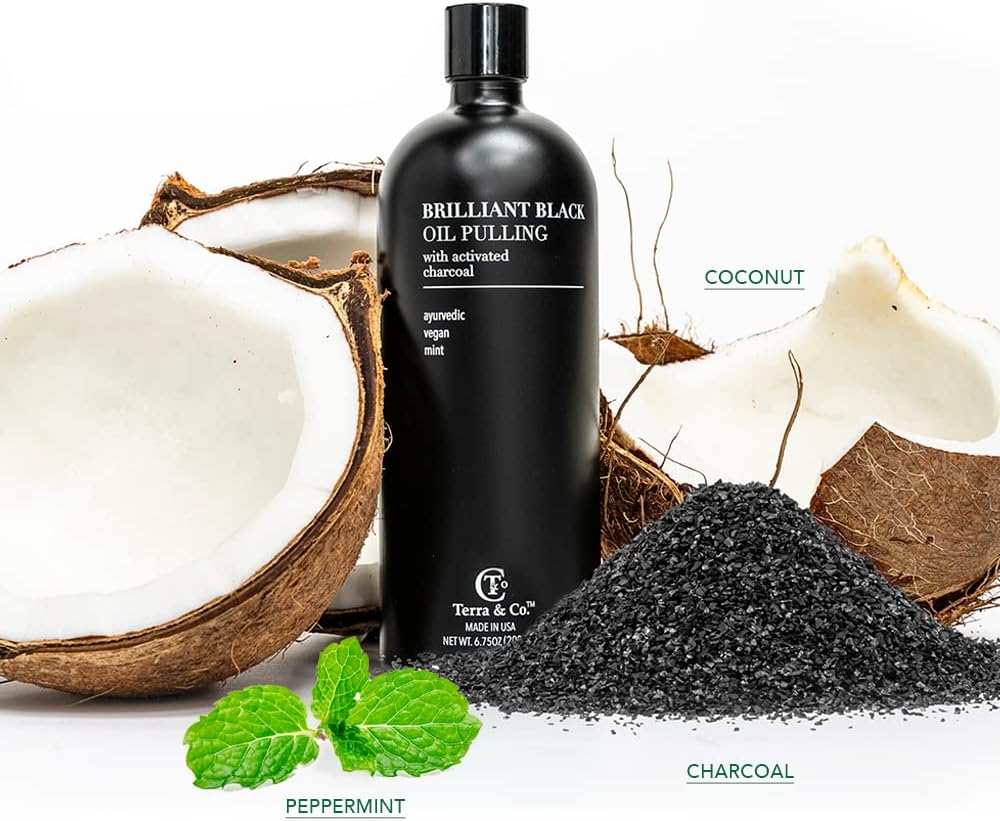 Terra & Co.® Brilliant Black® Oil Pulling Mouthwash | Natural Oil Rinse with Vitamin E for Strong Gums & Healthy Teeth | Fluoride-Free, Made in USA | 6.75 oz