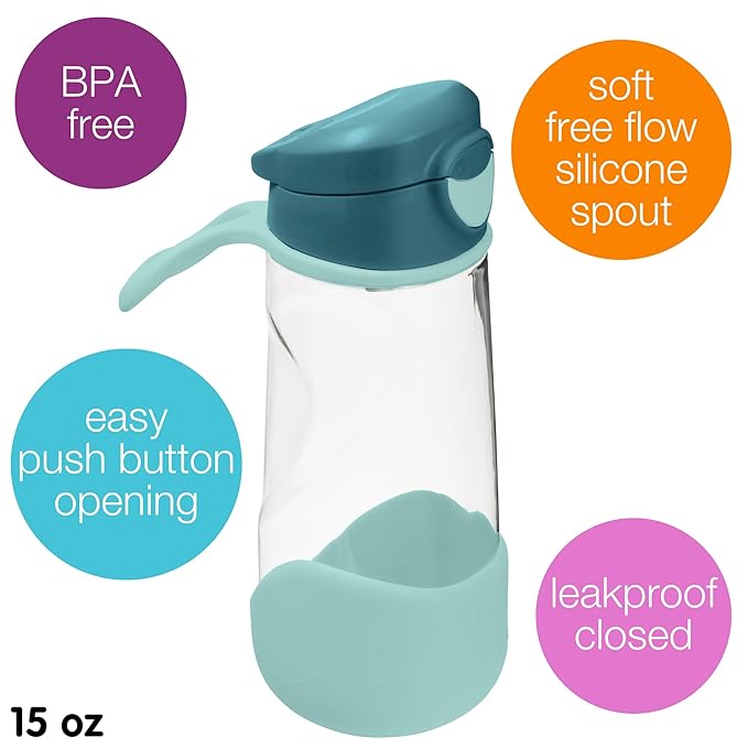 b.box 15 oz Sport Spout Kids Water Bottle for School, Sports, Travel, Daycare. Leakproof, Spill Proof, Dishwasher Safe. Easy Grip Triangle Shape, Durable Tritan Material. BPA Free.