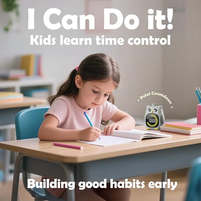 Grey Big-Eyed Owl Visual Timer for Kids,Classroom Timer, Time Out Timer,Up to 99Minutes Small Visual Timer,for Yoga,for Kitchen