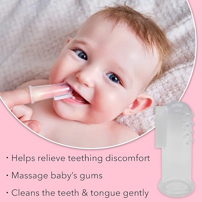 Baby Finger Toothbrush (Set of 3) - Silicone Baby Toothbrush with 3 Cases in Blue, Pink & Clear- Toddler Training Toothbrush - Newborn Oral Massager - Easy Oral Hygiene for Kids & Pets