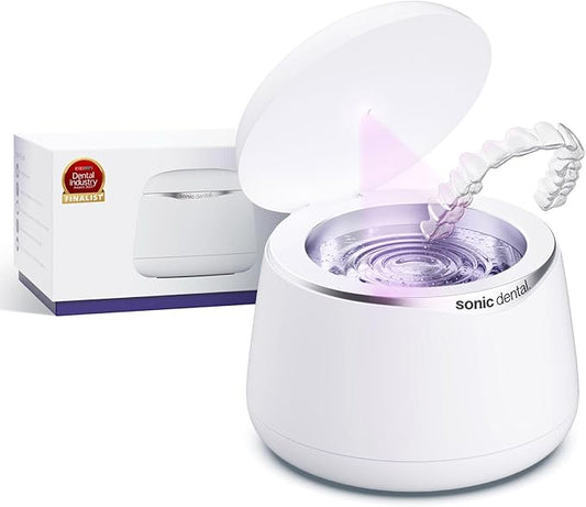Sonic Pro Dental Cleaning Pod, 43kHz Ultrasonic Retainer Cleaner Machine for Dentures, Mouth Guards, Braces, Toothbrush Heads, Jewelry & All Dental Appliances, FSA/HSA Eligible (Pearl White)