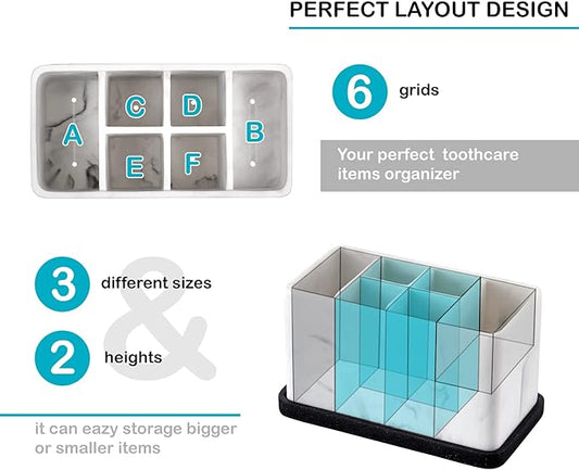 ZCCZ Marble Look Toothbrush Holder for Bathroom Countertop Organizer, Holds Toothpaste, Dental Floss, Razor, Comb, Makeup Brushes, and More, Stylish Bathroom Accessory for Tooth Brushing Essentials