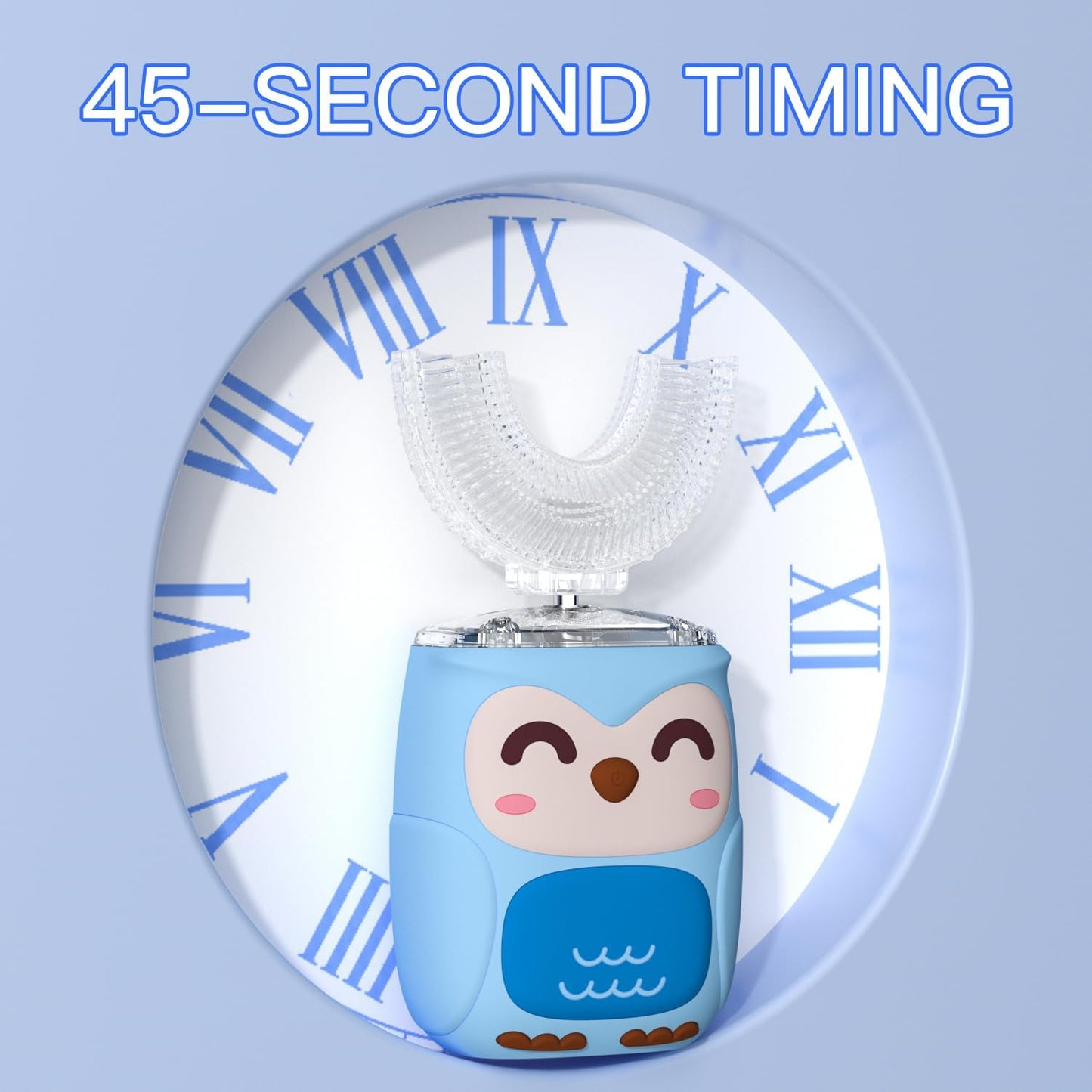 Kids Electric U Shaped Toothbrush Kids Sonic Toothbrush with 4 Soft Brush Head Automatic Full Mouth 6 Cleaning Mode-(Age8-15 Blue)