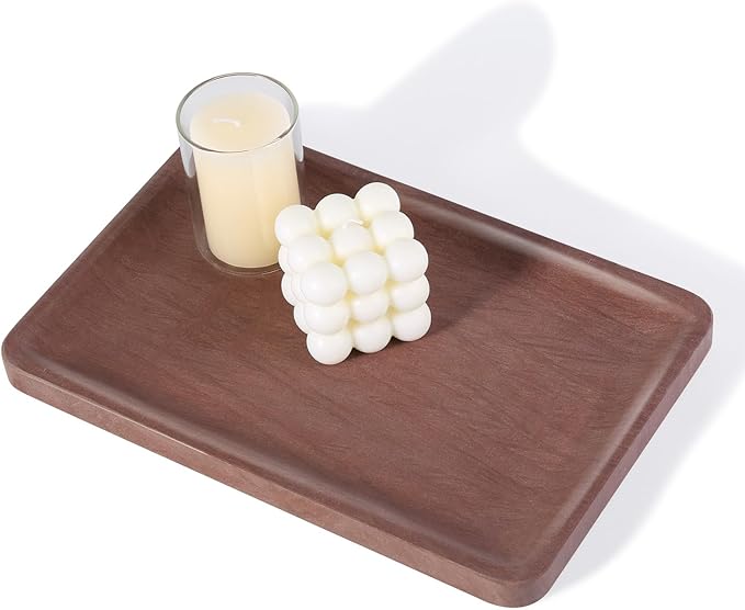 Marble Vanity Tray, 11.8in Sandstone Bathroom Kitchen Tray for Countertop, Decorative Dresser Organizer, Perfume Storage, Jewelry Holder, Brown Stone Gift for Man