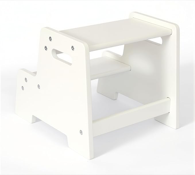 Stepup Baby Wooden Step Stool for Kids White – 2-Step Toddler Stool with Handles, Birch Plywood, Anti-Tip Base & Rounded Corners – Bathroom Sink & Countertop Step Stool