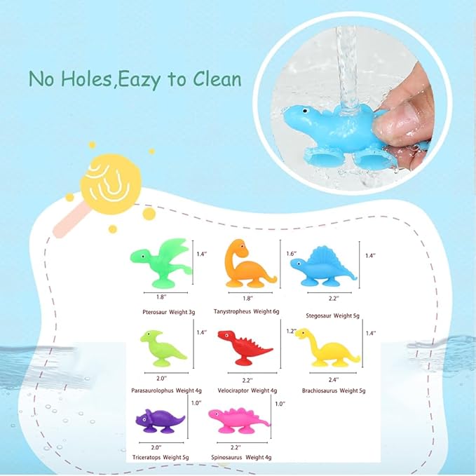 16 PCS Suction Cup Toys Bath Toys Party Favor for Kids ,Dinosaur Silicone Sucker Toys No Hole Bathtub Shower Toys Travel Toys Window Toys for Toddlers Boys Girls
