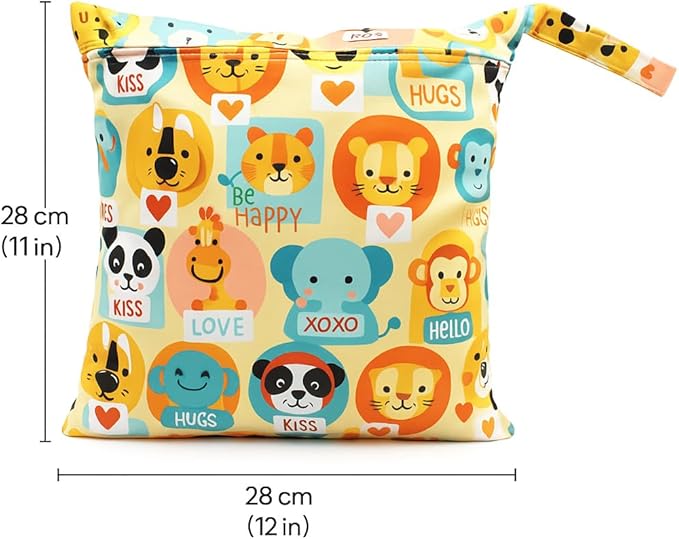 Waterproof Wet Dry Bag, Reusable Diaper Pouch with Zipper, Machine Washable Travel Organizer for Beach, Daycare, Kids, Dinosaur Pattern (Orange Lion)