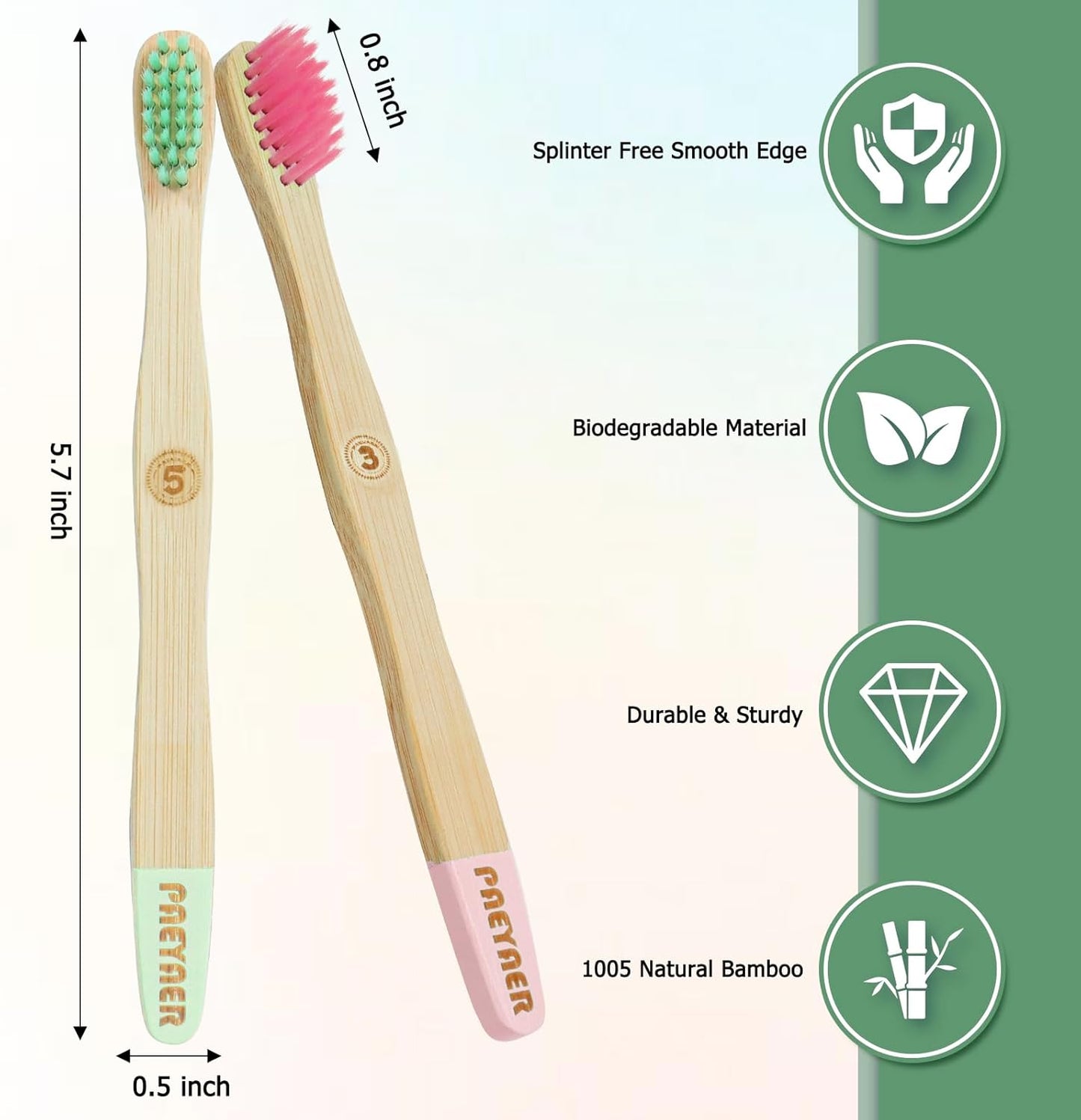 6 Pack Bamboo Kids Toothbrushes - Extra Soft Toothbrush for Kids - Natural Toothbrush Set Designed for Children Ages 3 and Up (Multicolor)
