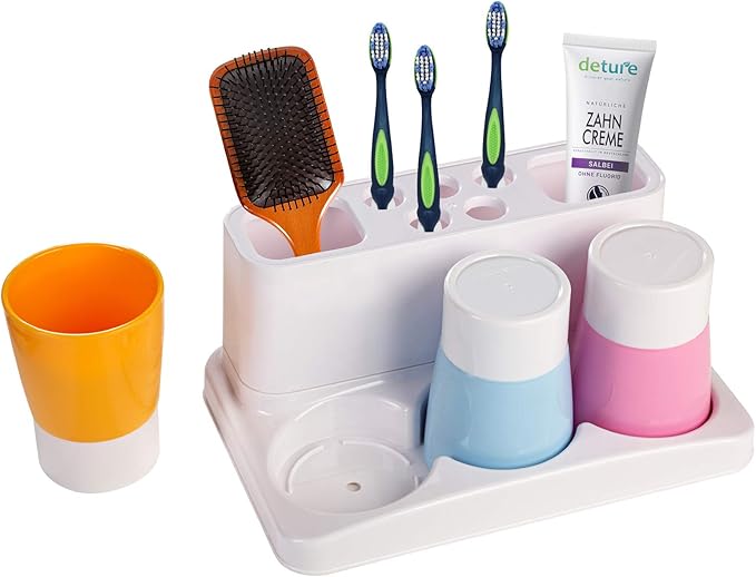 Toothbrush Holder Kids Family Set for Bathroom Storage Organizer (Orange+Blue+Pink)