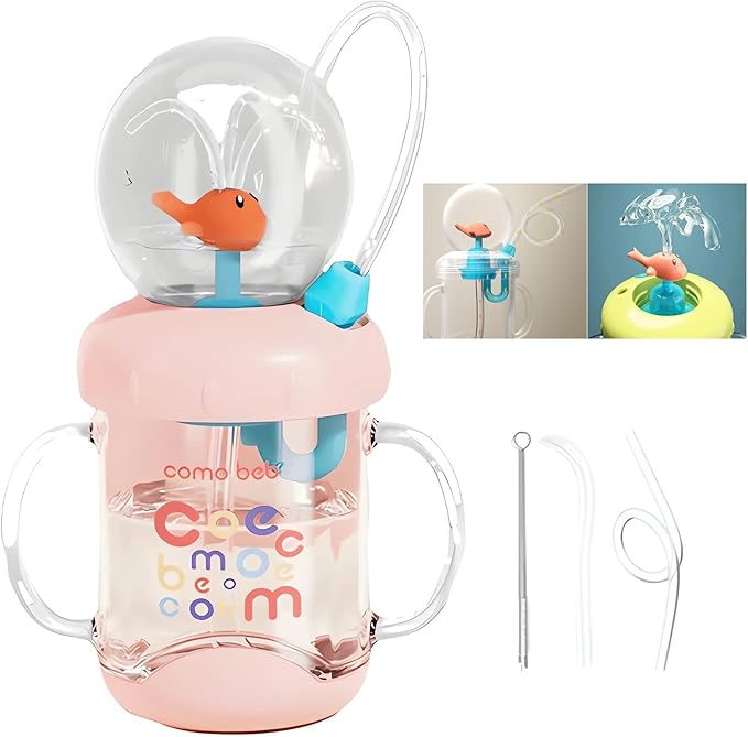 Drinking Cup with Whale Squirt - 2023 New Cute Whale Spray Water Cup, BPA Free Leak Proof Straw Cup Sippy Cups Kids Non Spill Water Bottle Weighted Straw Cups (220ml/Pink)