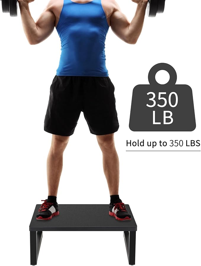 Snughome Wooden Step Stools for Adults Kids, Solid Portable Wooden Bedside Step Stool Adults Hold Up to 350 lb, One Step Foot Stool for Kitchen, Bedroom, Living Room, Bathroom - Self-Assembly(Black)