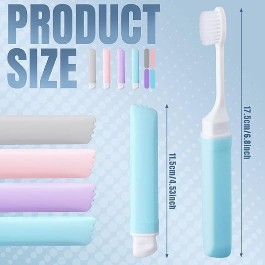 Patelai 4 Pieces Travel Toothbrush Set, Soft Bristle Mini Foldable Tooth Brush with Case, Individually Wrapped Small Portable Travel Size Toiletries Stuff for Camping (Macaron Color)
