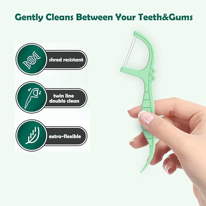 Twin Line Floss Picks Handy Case,2 Box Toothpicks Portable Case 104 Count Shred Resistant Flossers for Adults,Comfort Floss Sticks,Perfect for Tight Teeth,Super-Cleansing Design(White)…