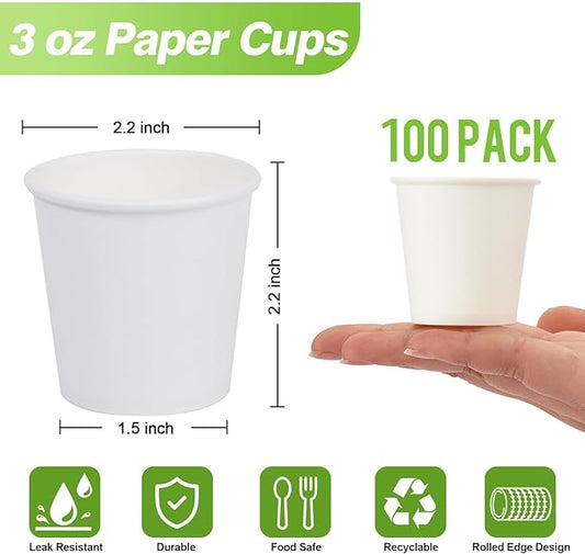 100 Pack 3 oz Paper Cups, Disposable Bathroom Cups, Small Mouthwash Cup White Paper Drinking Cup for Party,Picnic,Travel and Events