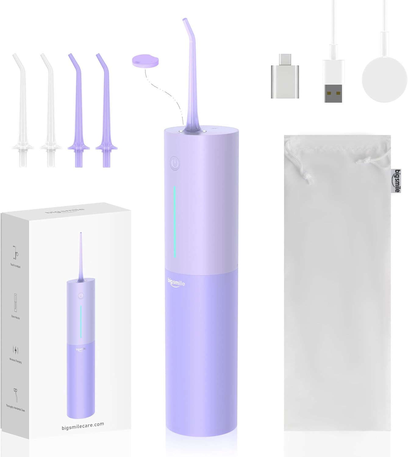 Powerful Cordless Water Flosser for Healthy Gums Rechargeable Dental Oral Irrigator for Daily Cleaning of Sensitive Gums, Orthodontic Braces to Help Prevent Infections and Bad Breath（Purple