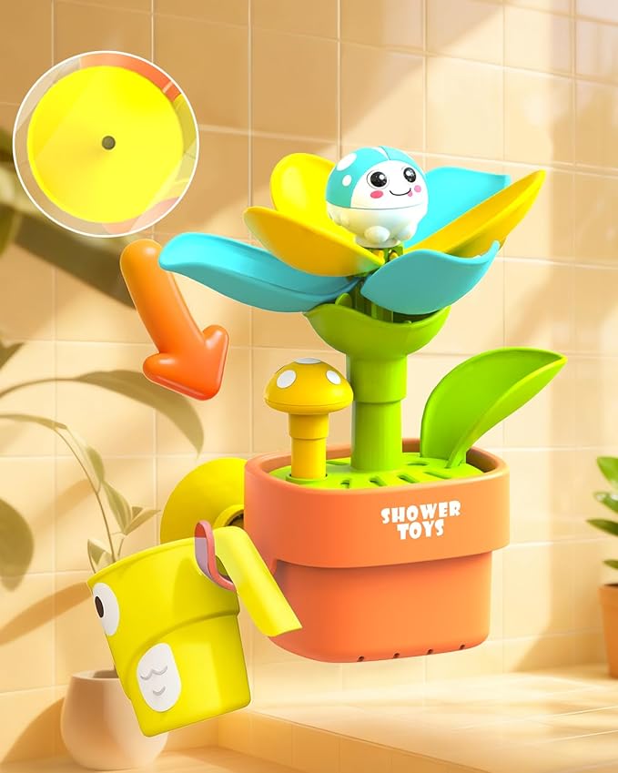 Bath Toys for Kids Ages 1-3: Flower Set with Watering Cup, Toddler Interactive Bath Toys with Strong Suction Cup, Attach to Any Tub or Shower Fun for Bath Time - Great for Boys, Girls Shower Gifts