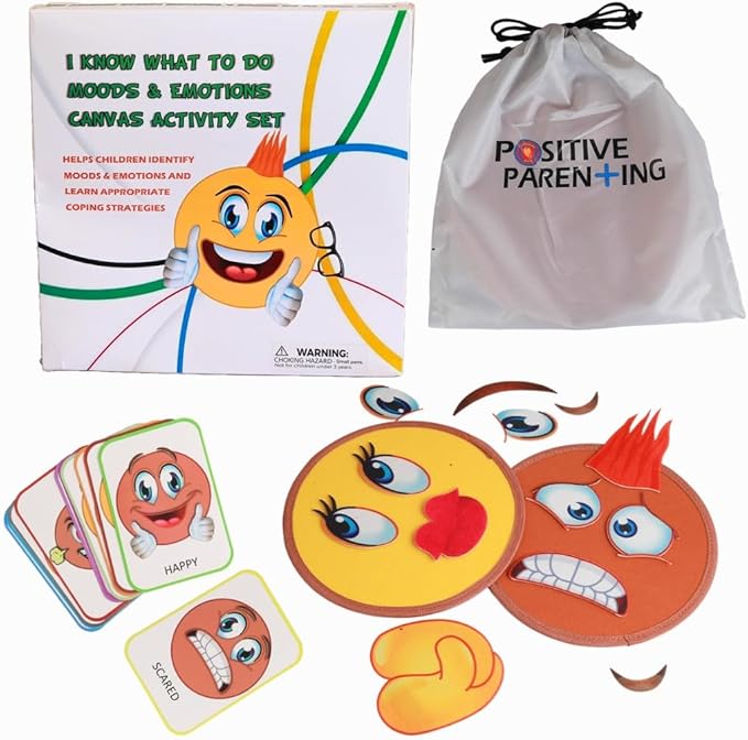 Thought-Spot Emotions Canvas Activity Set Social Learning Activity Game for Kids Make Faces Describe Express Feelings 2 Canvases 12 Double Sided Emotion Cards 55pc Facial Expressions Preschool