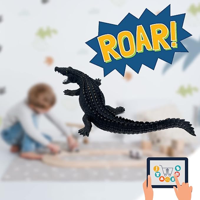 Gemini&Genius Crocodile Toys, Wildlife World Soft Plastic Animals Jungle Animal Alligator Action Figure Great for Educational, Cake Topper, Swim, Bath Toys, Stocking Stuffers for Kids