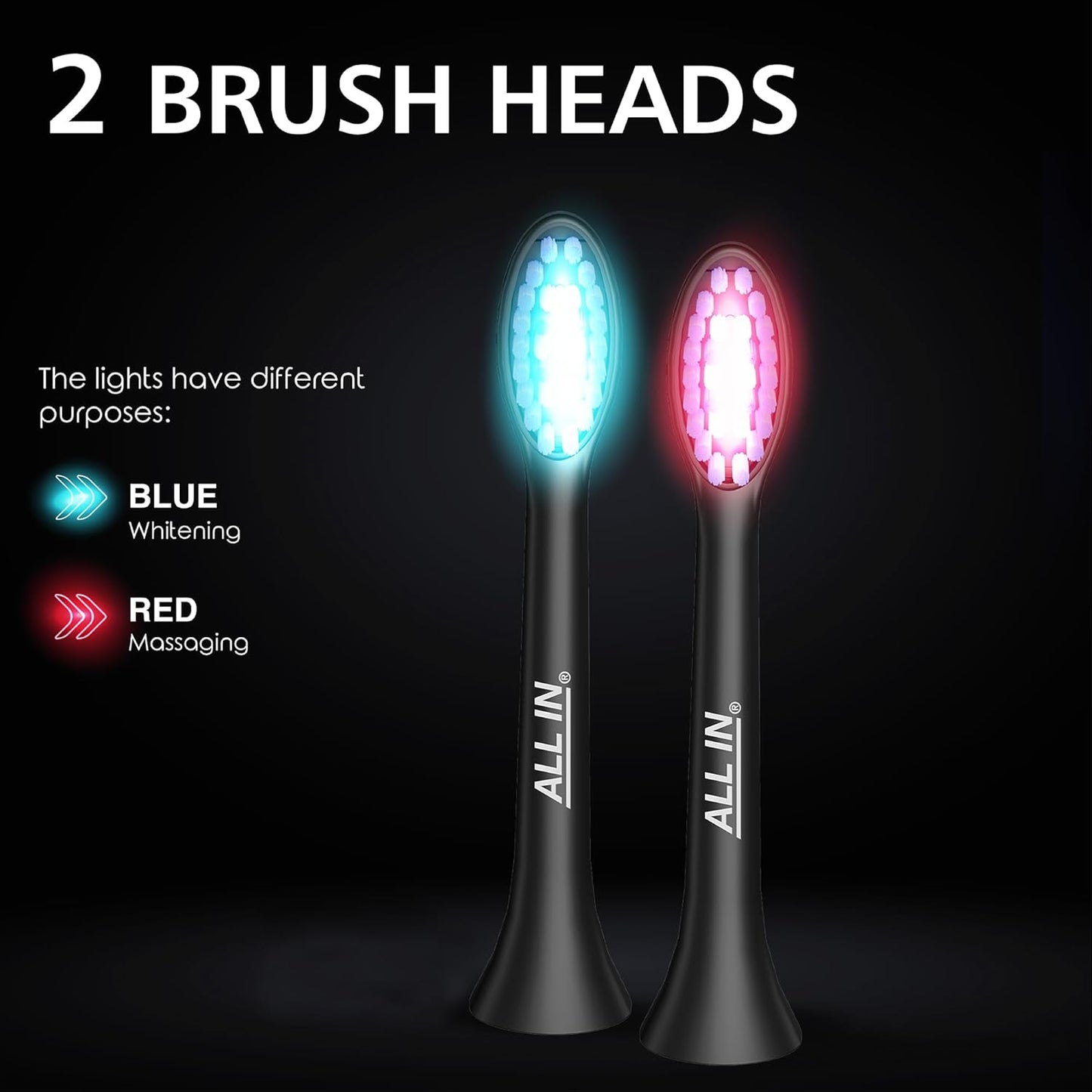 ALL IN Sonic Rechargeable LED Whitening Toothbrush - BLUE & RED LED Light Technology - 4 Advanced Deep Cleaning Modes with a Timer - Adult Toothbrush - BPA FREE and PHTHALATES FREE