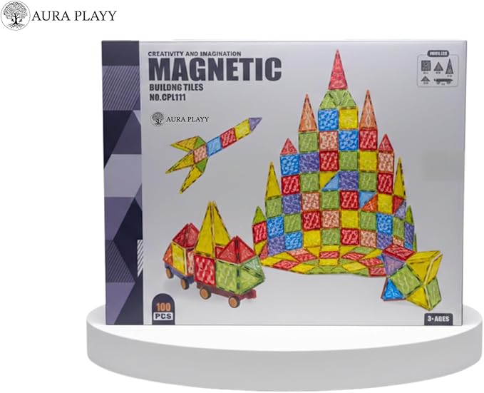 100 Piece Magnetic Tiles Set – 3D Magnet Building Blocks, STEM Educational Construction Toy for Toddlers & Kids | Creativity, Learning, and Fun for Boys & Girls Ages 3+