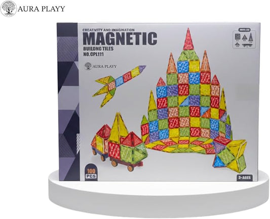 100 Piece Magnetic Tiles Set – 3D Magnet Building Blocks, STEM Educational Construction Toy for Toddlers & Kids | Creativity, Learning, and Fun for Boys & Girls Ages 3+