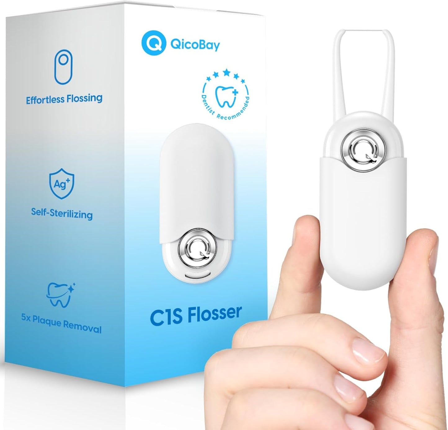 C1S Reusable Flosser Set, Auto-Restringing Flosser with Replaceable Floss Capsule, Multi-Hygiene, Portable Travel Floss, Recyclable Zero Waste, Unflavored (Shell White)