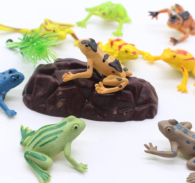 SmilerSmile Animal Assorted Mini Plastic Figures Toy Set, Educational Party Cake Topper, Goody Bag Filler (12pcs Frog)