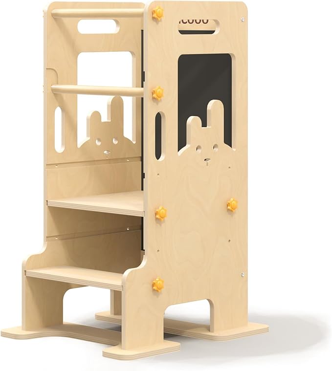 Kids Kitchen Step Stool - Learning Standing Tower with Blackboard, Height Adjustable Safety Rail Stool for Kids, Non-Slip Adjustable Stool for Kitchen, Bathroom