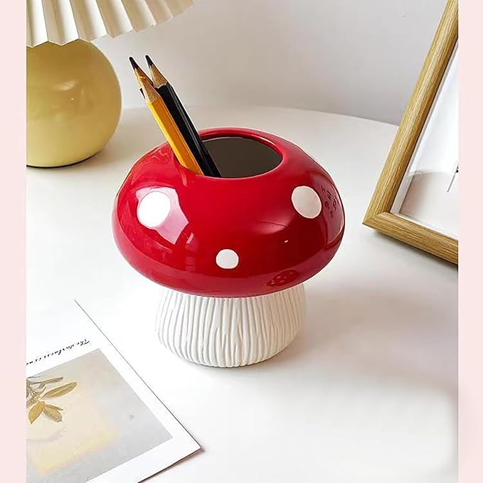 Mushroom Toothbrush Holder ， Cute Toothbrush Holder，Best Mushroom Kitchen Decor and Mushroom Bathroom Decor(red)