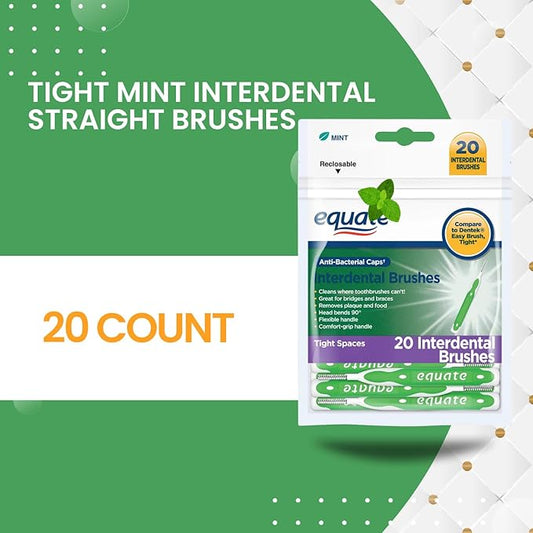 Ultra Tight Interdental Brushes for Tight Teeth Dental Picks for Plaque Removal Safe for Braces & Dental 20ct - Tight Mint Interdental Straight Brushes, Tight Bristles, 20 Count (01)