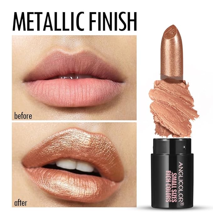 Anglicolor 6PC Mini Glitter Lipstick Set,High Pigmented,Lightweight Smooth Moisturizing Formula,Glossy Shine,Travel Size,Metallic Shimmer Lipstick Gift Sets For Women Girls Makeup kit