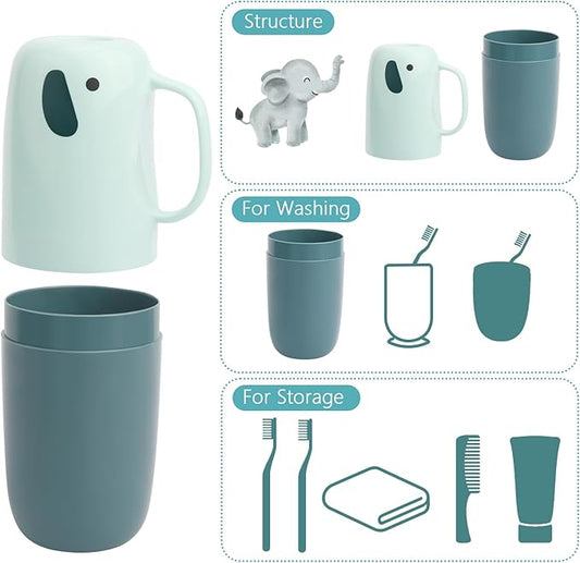 Toothbrush Travel Case, Removable and Portable Toothbrush Holder Cup, Use for Travel, Hiking,Camping, School, Bathroom, Cute and Playful Elephant Styling for Kids and Teens (Blue)
