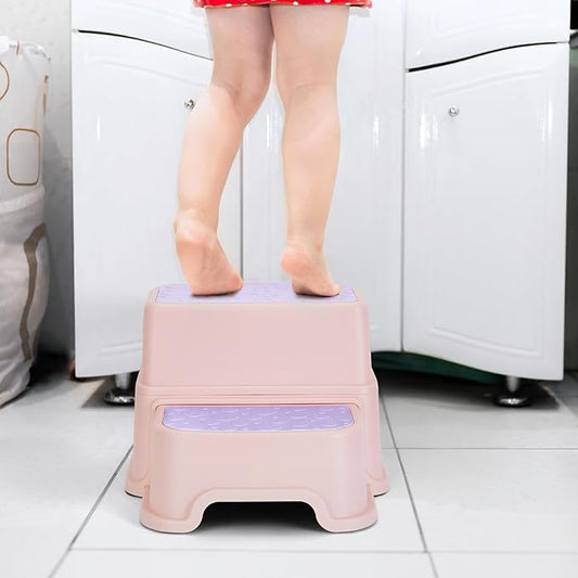 WELSPO 2 Step Stool for Kids, Toddler Step Stool for Bathroom, Kitchen, Bedroom, Living Room, Non-Slip Toddlers Toilet Potty Stool with Handles Baby Child Kid Plastic Poop Stools(Pink)