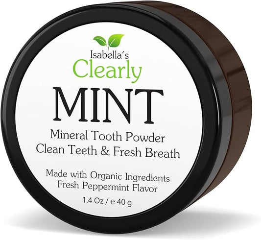 Isabella’s Clearly Mint Remineralizing Tooth Powder | Teeth Whitening Natural Fluoride Free Toothpaste for Adults, Kids, Sensitive Teeth and Gums | Xylitol, Baking Soda, Clay, Calcium (Mint Flavor)