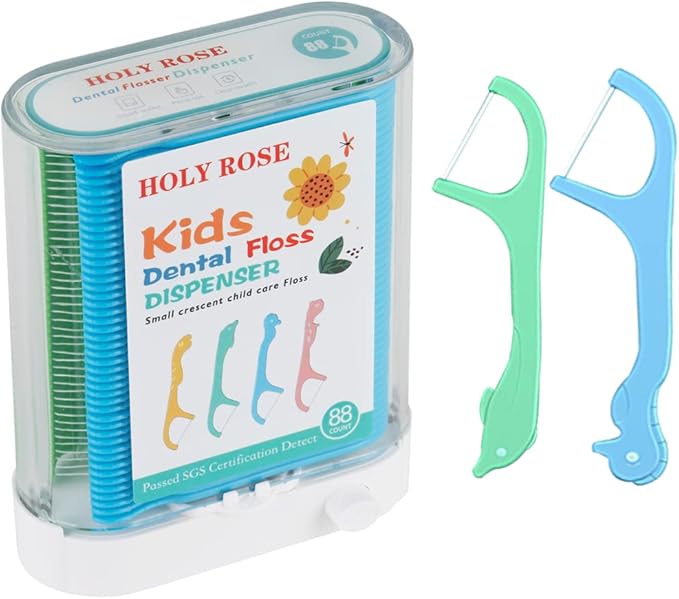 Kids Professional Dental Floss Picks Holy Rose Dental Flossers Dispenser 2Box Suitable for Teenagers,Children,Girls,Boys、Unflavored Floss Sticks,Neat,Hygienic
