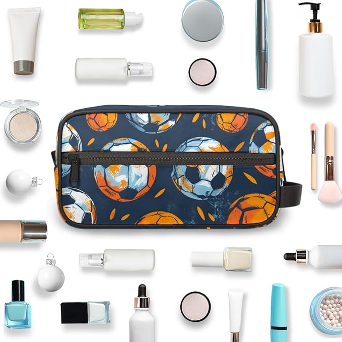 Soccer Background Boys Travel Toiletry Bag Waterproof Wash Bag Shower Shaving Bag Cosmetic Organizer Makeup Bag Portable Toiletries Accessories for Women Men Sport