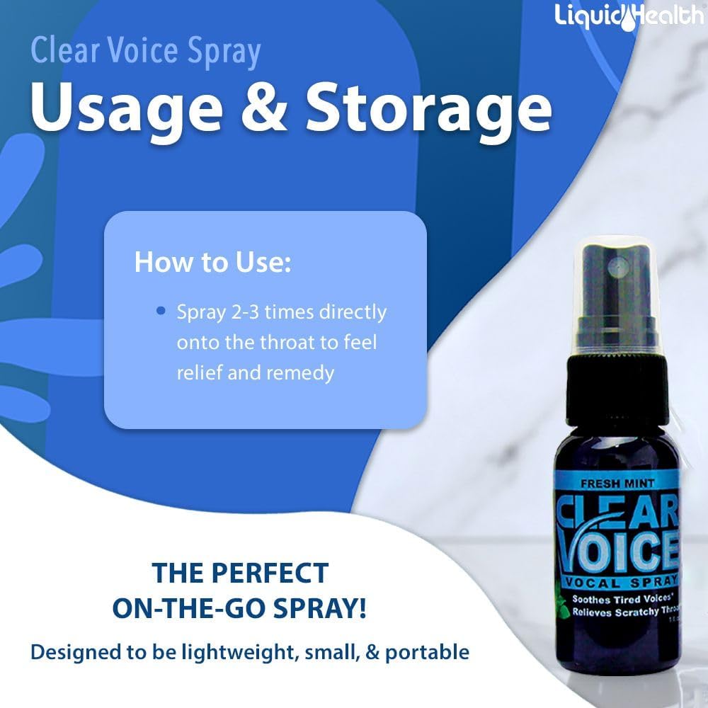 Clear Voice Oral Throat Spray Singing Ease Clarity Soothing Dampener Moisturizer Relief Vocal Eze Reducer Booster Treatment, Made in USA, Fresh Mint Flavor (2 Pack)
