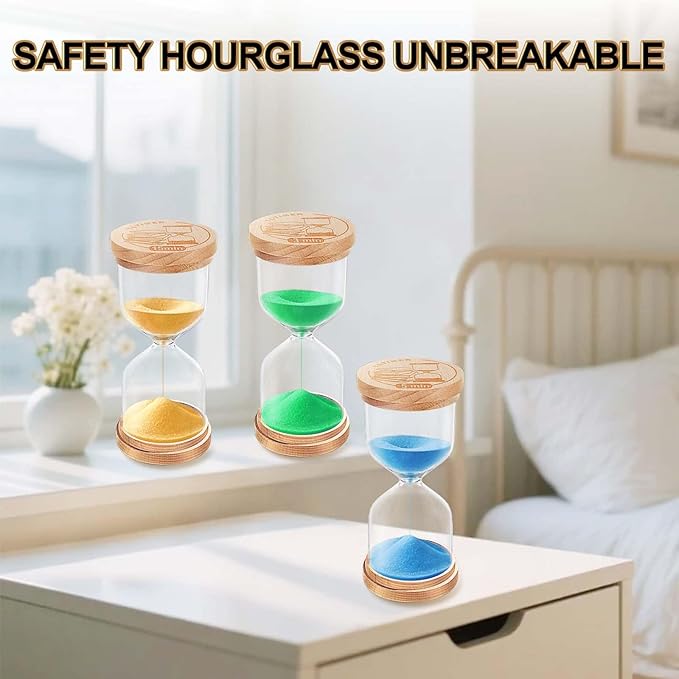 Sand Hourglass Timer Set: 1/3/5/10/15/30 Minutes Sand Clock, Colorful Wooden SandWatch Hour Glass, Small Sandglass Timer for Classroom, Home Decorative, Games (6 pcs)