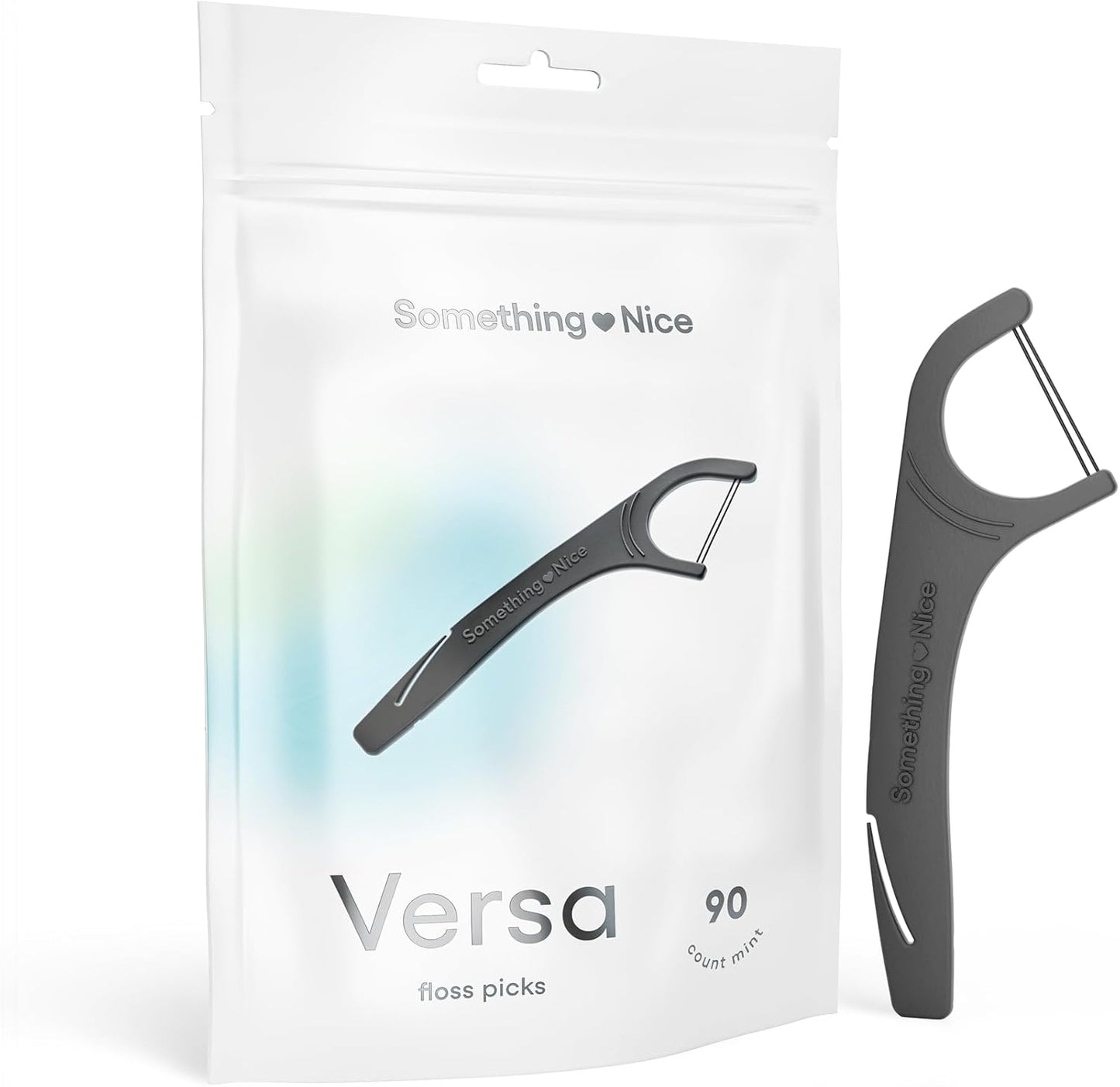 SOMETHING NICE Versa Floss Picks - Minty Fresh Twin Floss for Extra Strength with Mint Flavour - Dental Floss Picks with Tongue Scraper | Flossers with Xylitol for Enhanced Protection 90-Pack