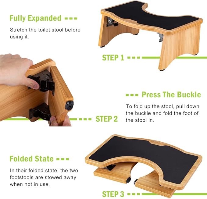 StrongTek Wooden Toilet Stool, Folding Potty Step Stool for Bathroom, 7 Inch, Non-Slip & Sturdy, Squatting Toilet Step, Easy to Store, Perfect for Small Spaces (Natural)